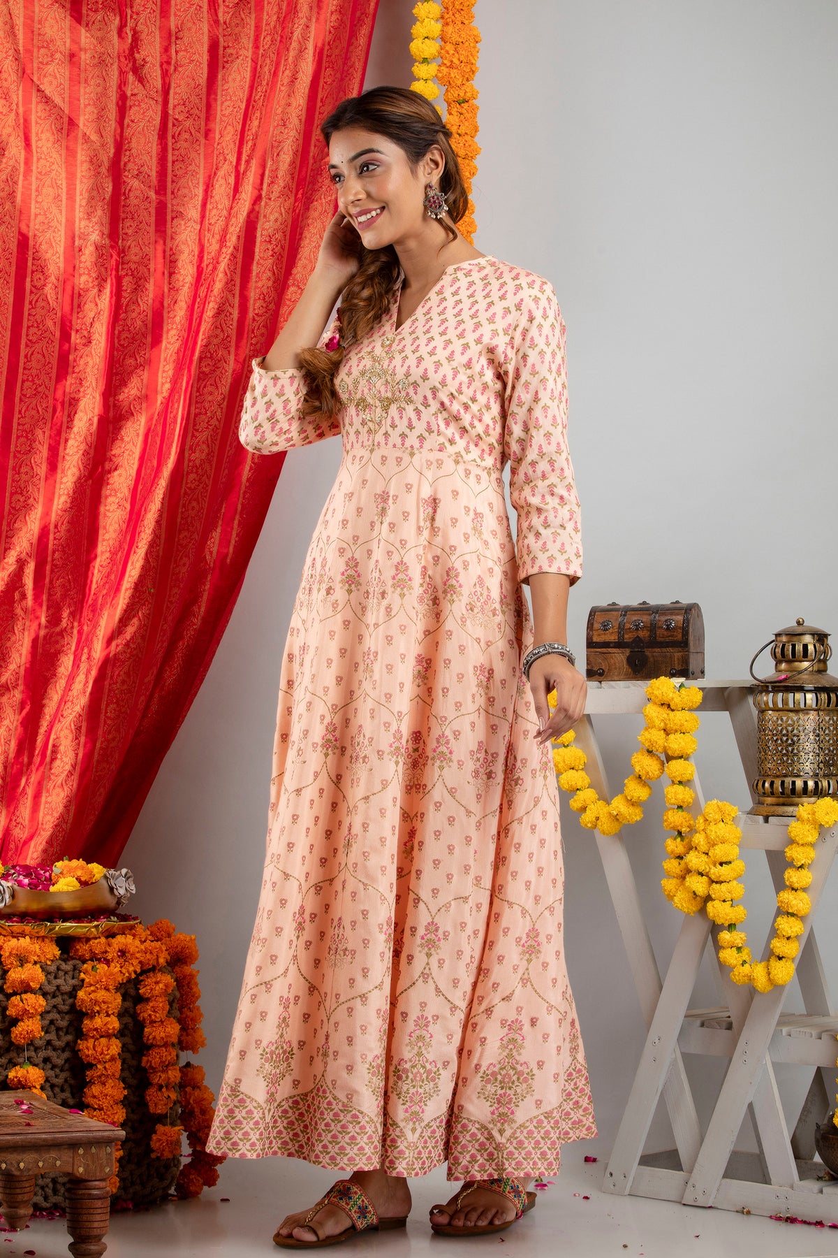 Hand Embellished Floral Printed Anarkali Dress