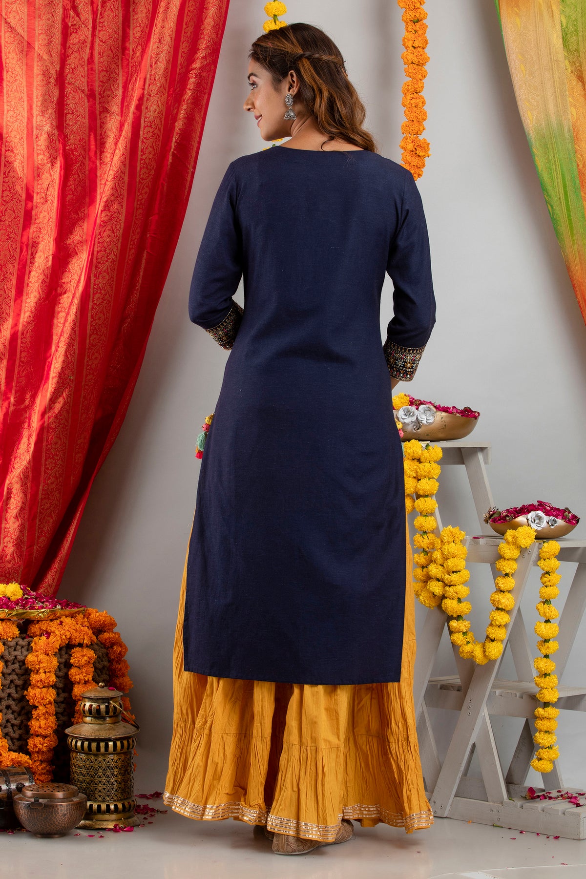 EMBROIDERED FESTIVE WEAR LONG KURTI WITH MIRROR WORK