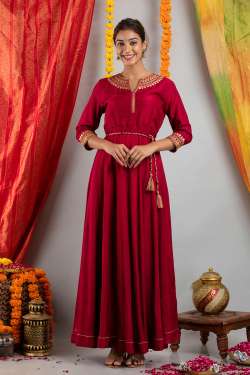 Mirror Embroidered Floor-Length Dress