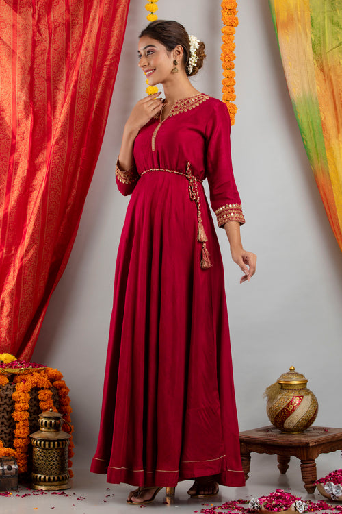 Mirror Embroidered Floor-Length Dress