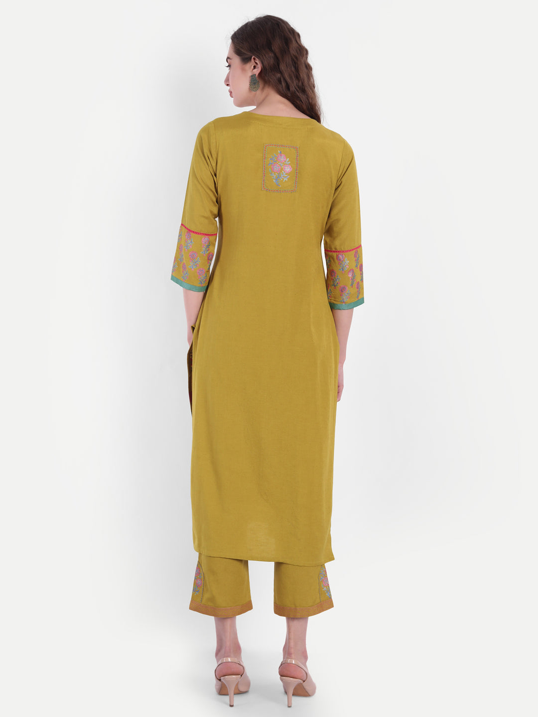 Rayon Linen Gold Printed Embroidered Kurta & Pant Set