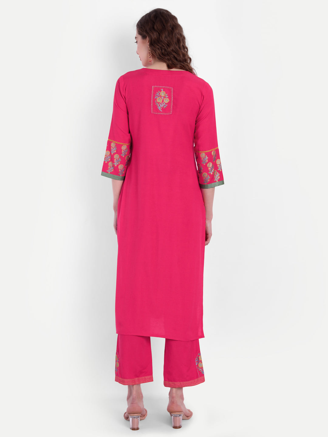 Rayon Linen Gold Printed Embroidered Kurta & Pant Set