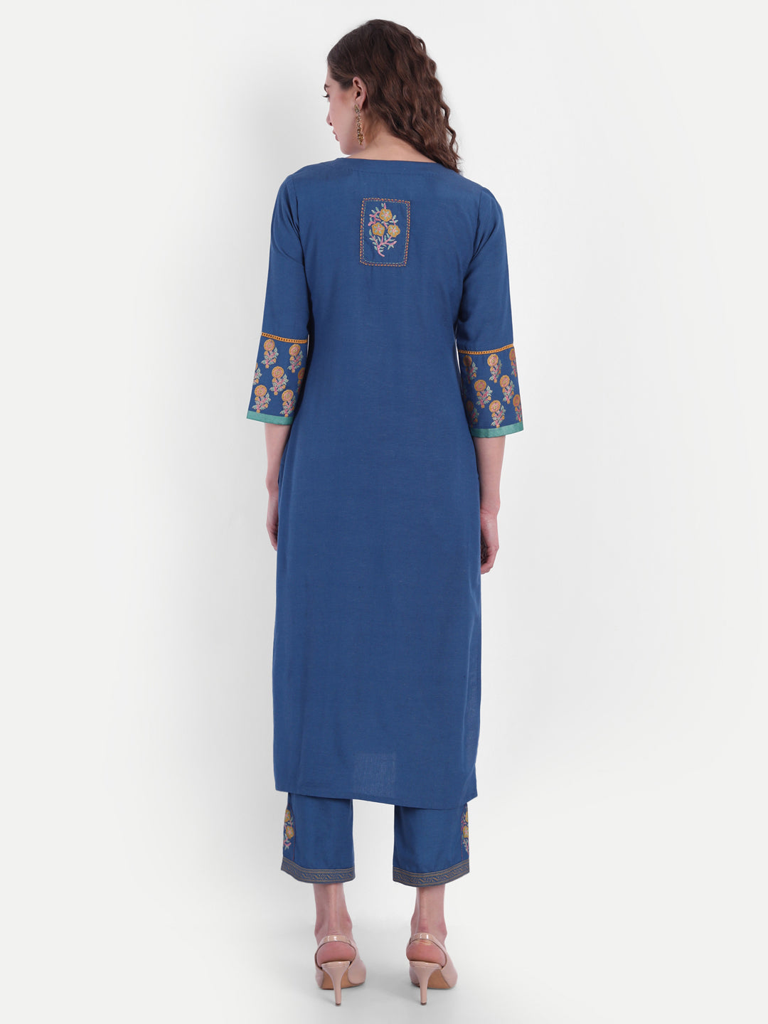 Rayon Linen Gold Printed Embroidered Kurta & Pant Set