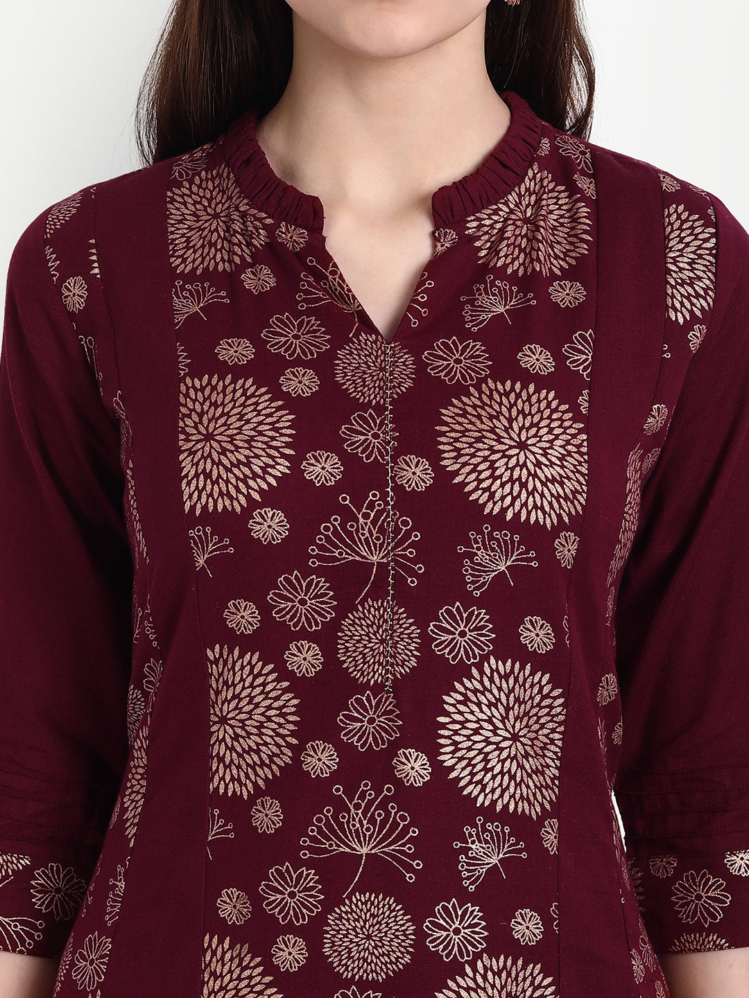 Cotton Linen Gold Printed 2 Pc Kalidar Kurta Set