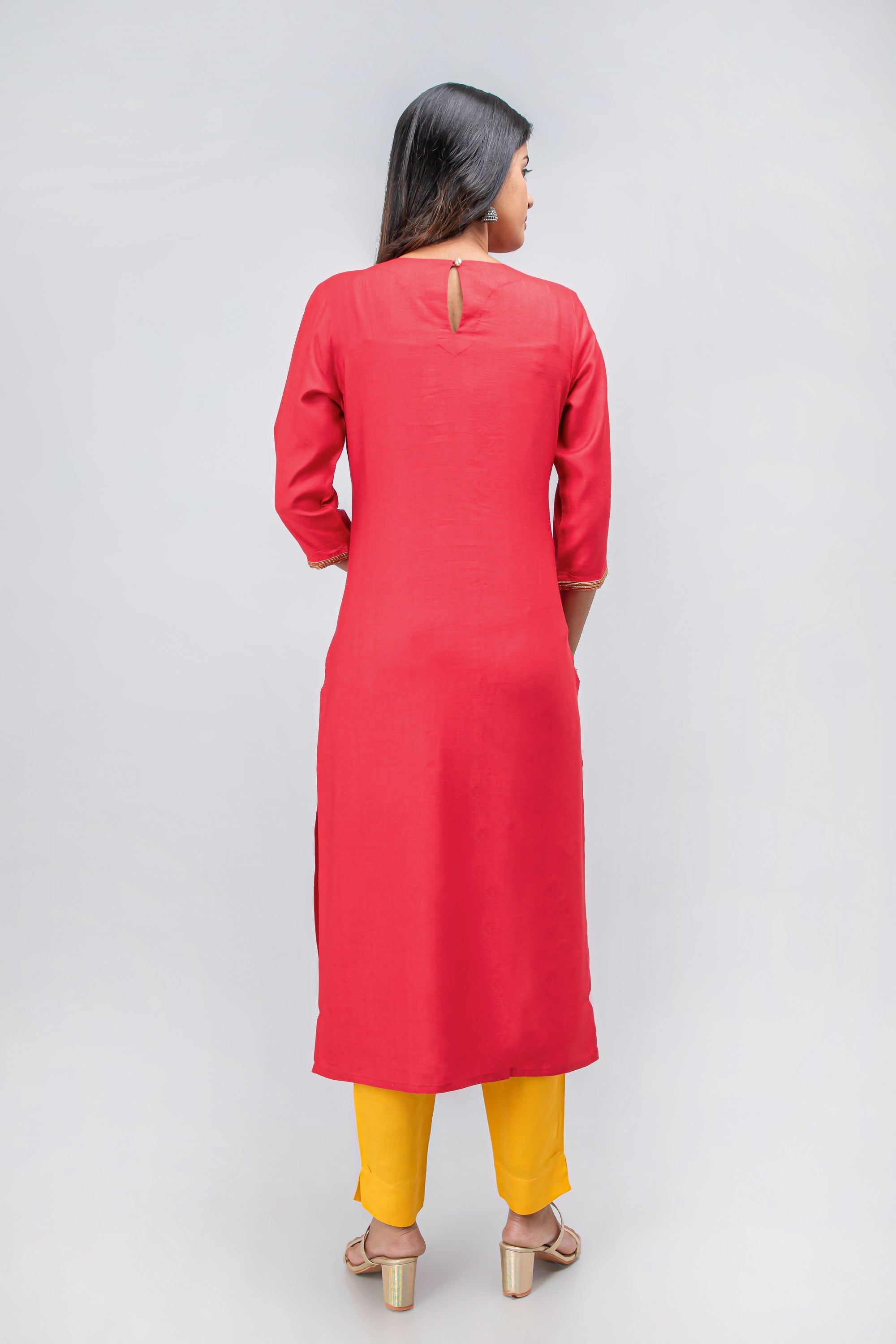 French Rose Long Kurti in Banaras Chanderi