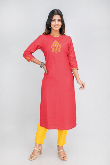 French Rose Long Kurti in Banaras Chanderi