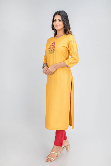 Golden Poppy Long Kurti in Banaras Chanderi