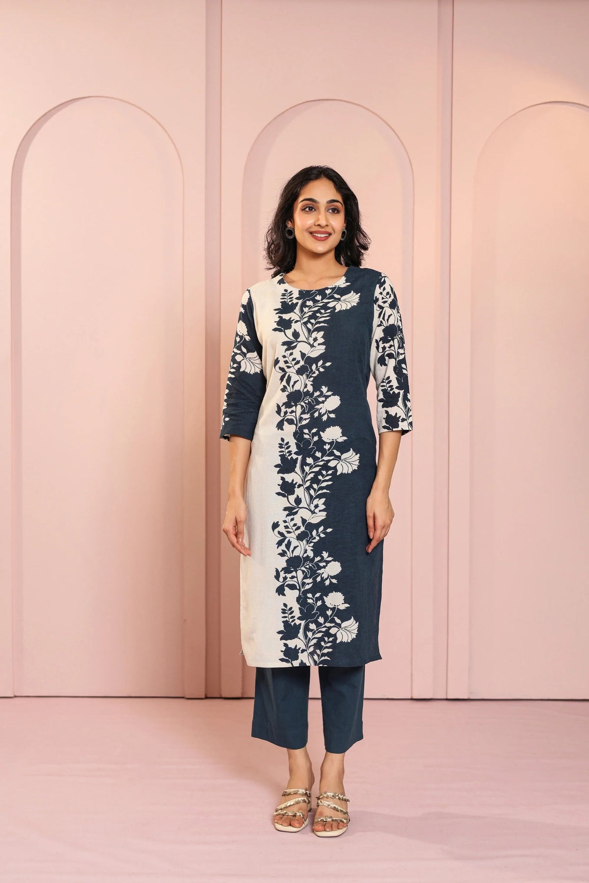 Women Blue Color placement-printed-3pc-suit-set