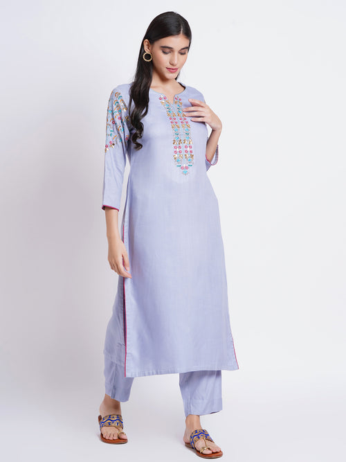 Rayon 2-Piece Kurta Set With Gota Embroidery