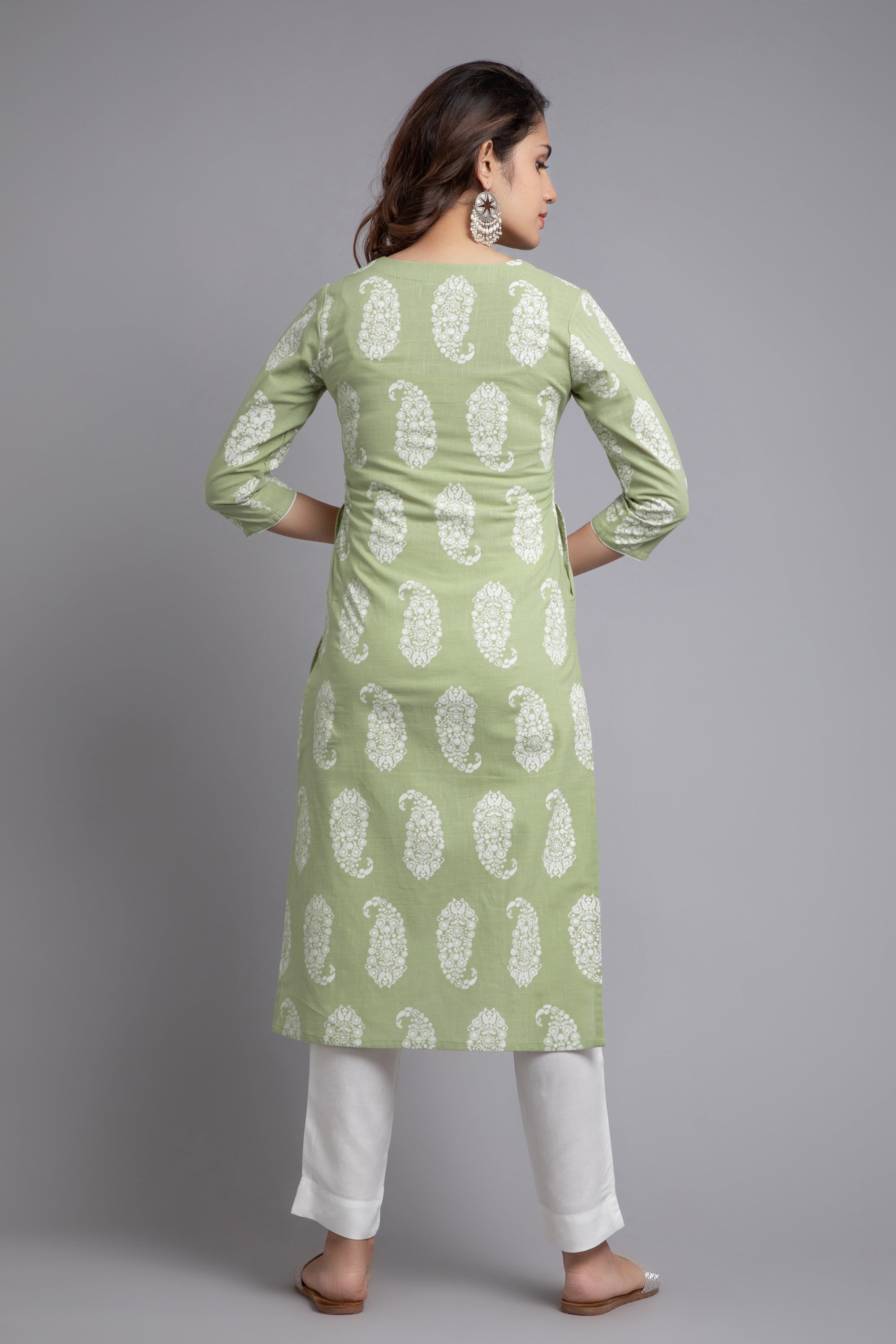 Winter Pear Block Print Cotton Slub Long Kurti for Women