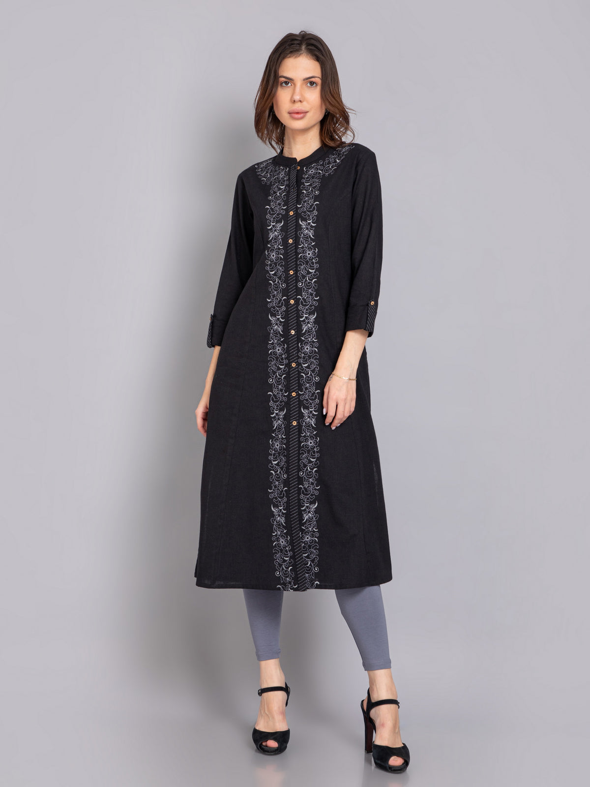P-LINE FULL SHERVANI PLACKET EMBROIDERED LONG KURTI