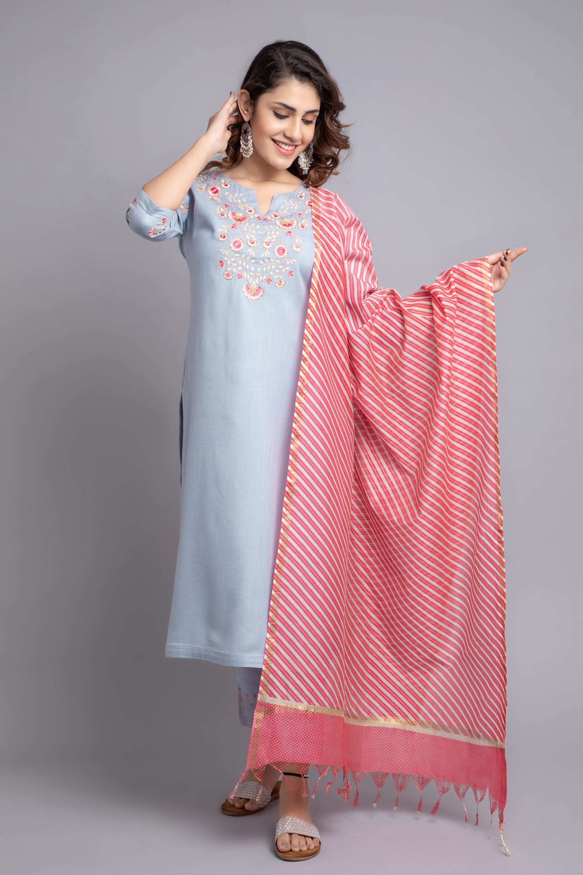 Eventide 3 Pcs Kurta Set in Rayon Twill