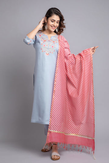 Eventide 3 Pcs Kurta Set in Rayon Twill