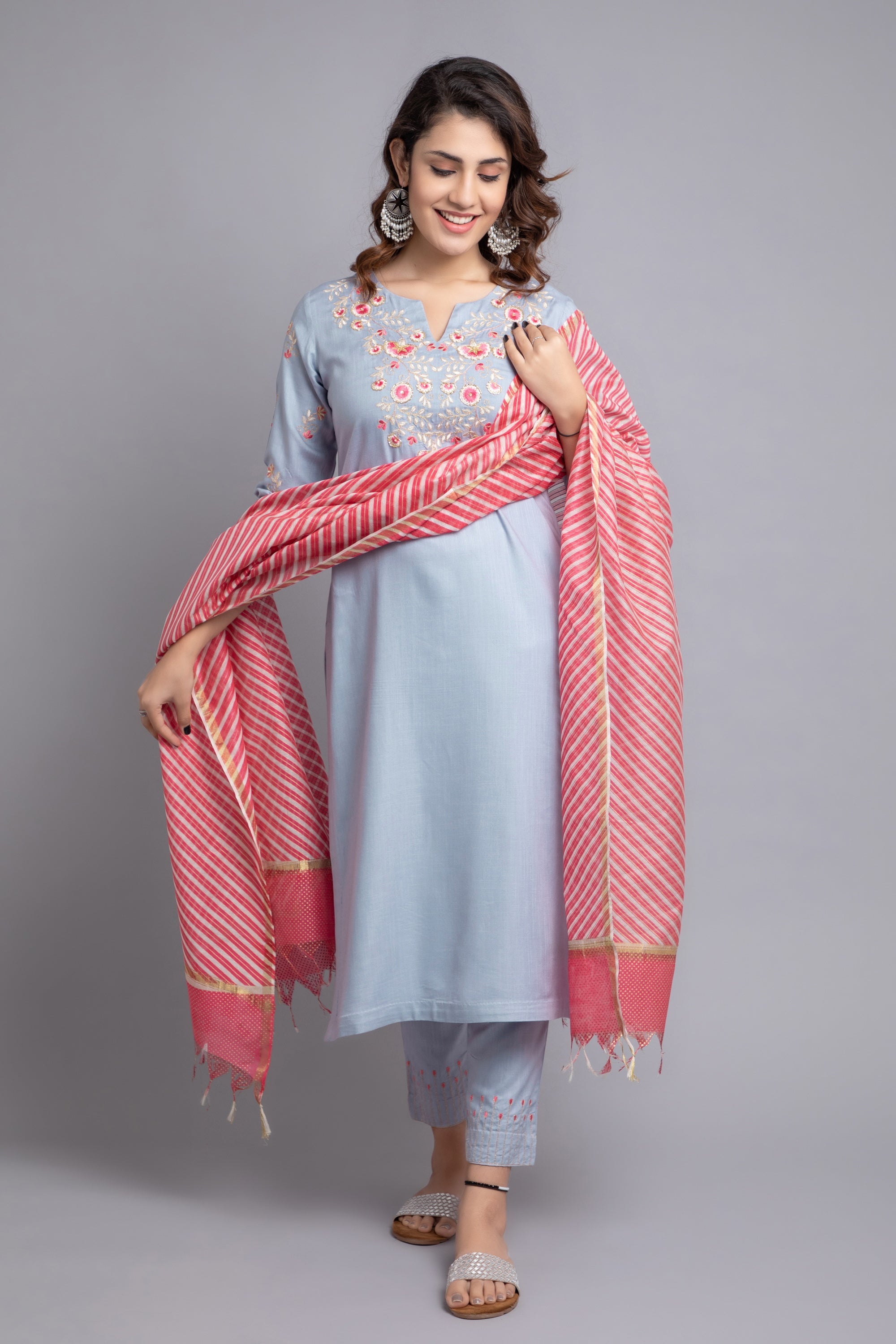 Eventide 3 Pcs Kurta Set in Rayon Twill