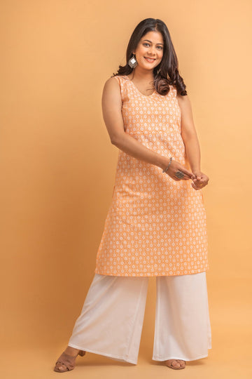 Peach Long Kurti in Mul Cotton