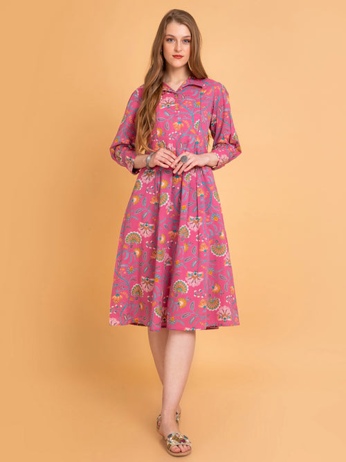 MULCOTTON COLORFUL PRINTED ANTIFIT DRESS