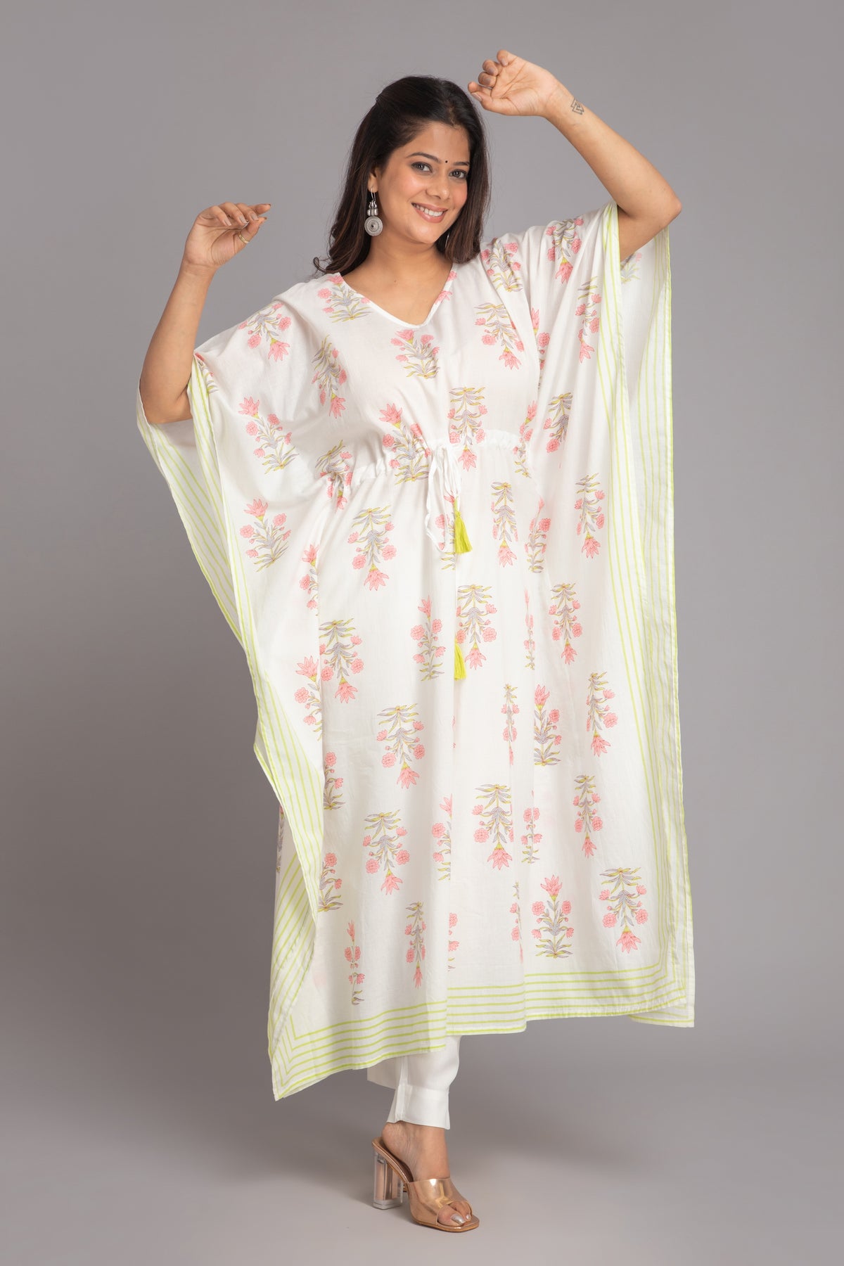 MUL COTTON BEAUTIFUL PRINTED KAFTAN WITH DRAWSTRING AT WAIST