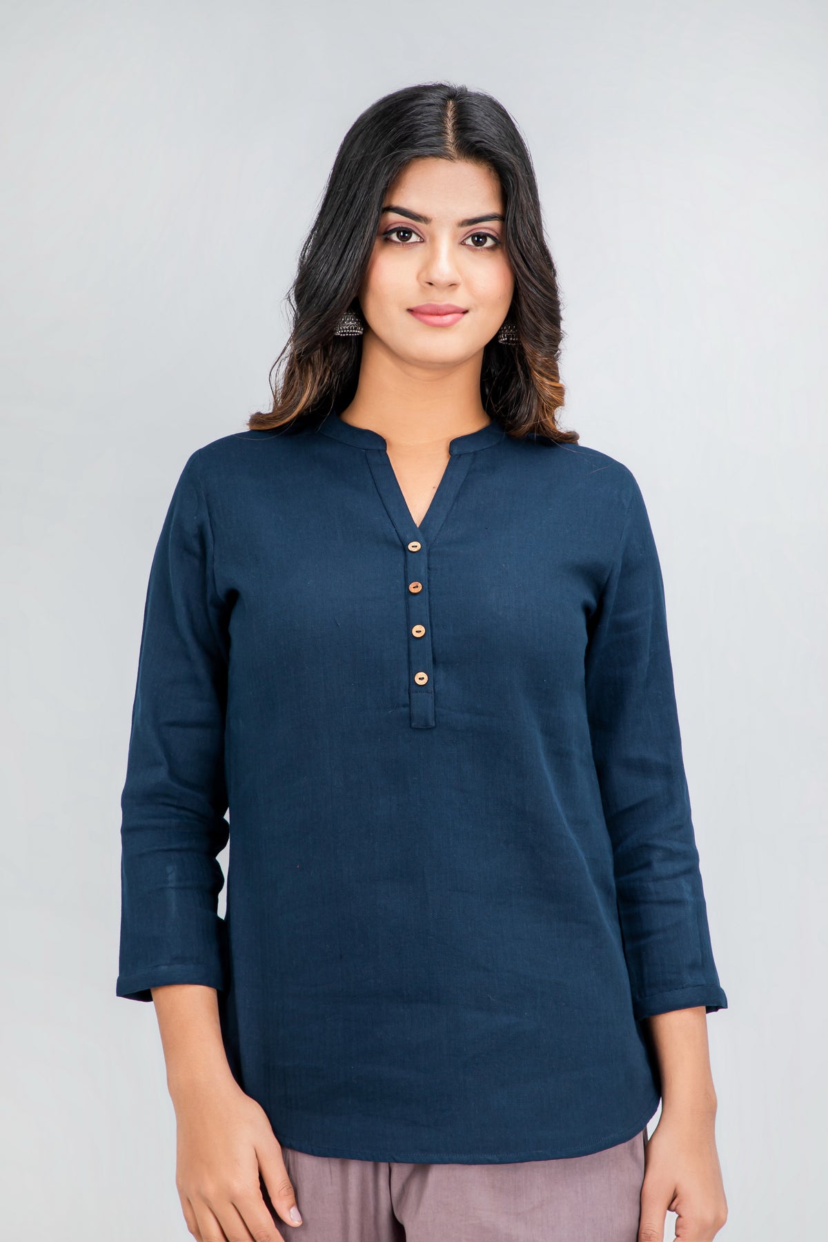 Cotton Dobby Long Shirt Top