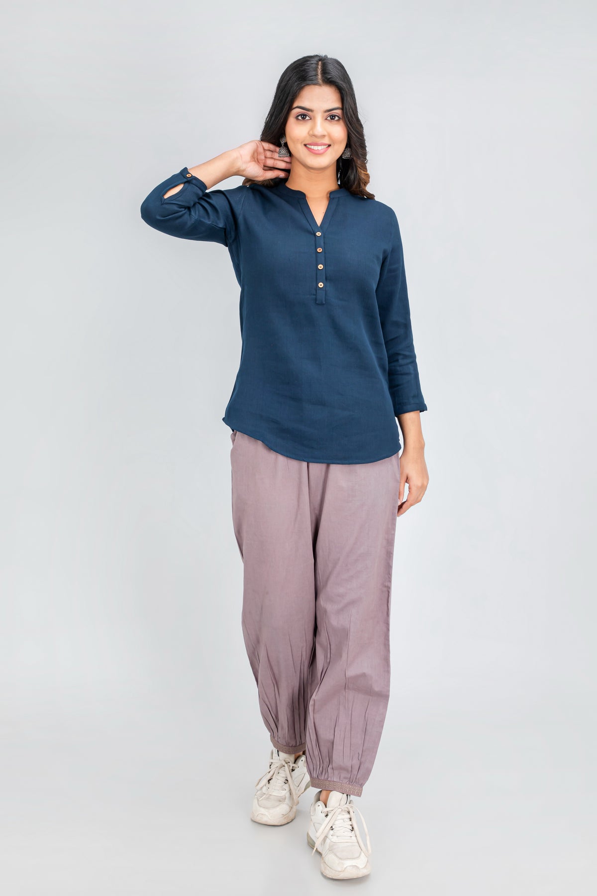 Cotton Dobby Long Shirt Top