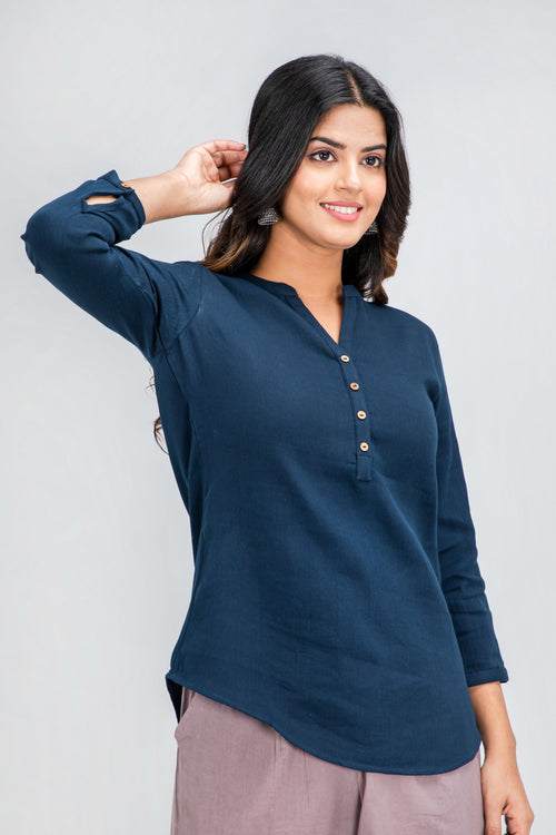 Cotton Dobby Long Shirt Top