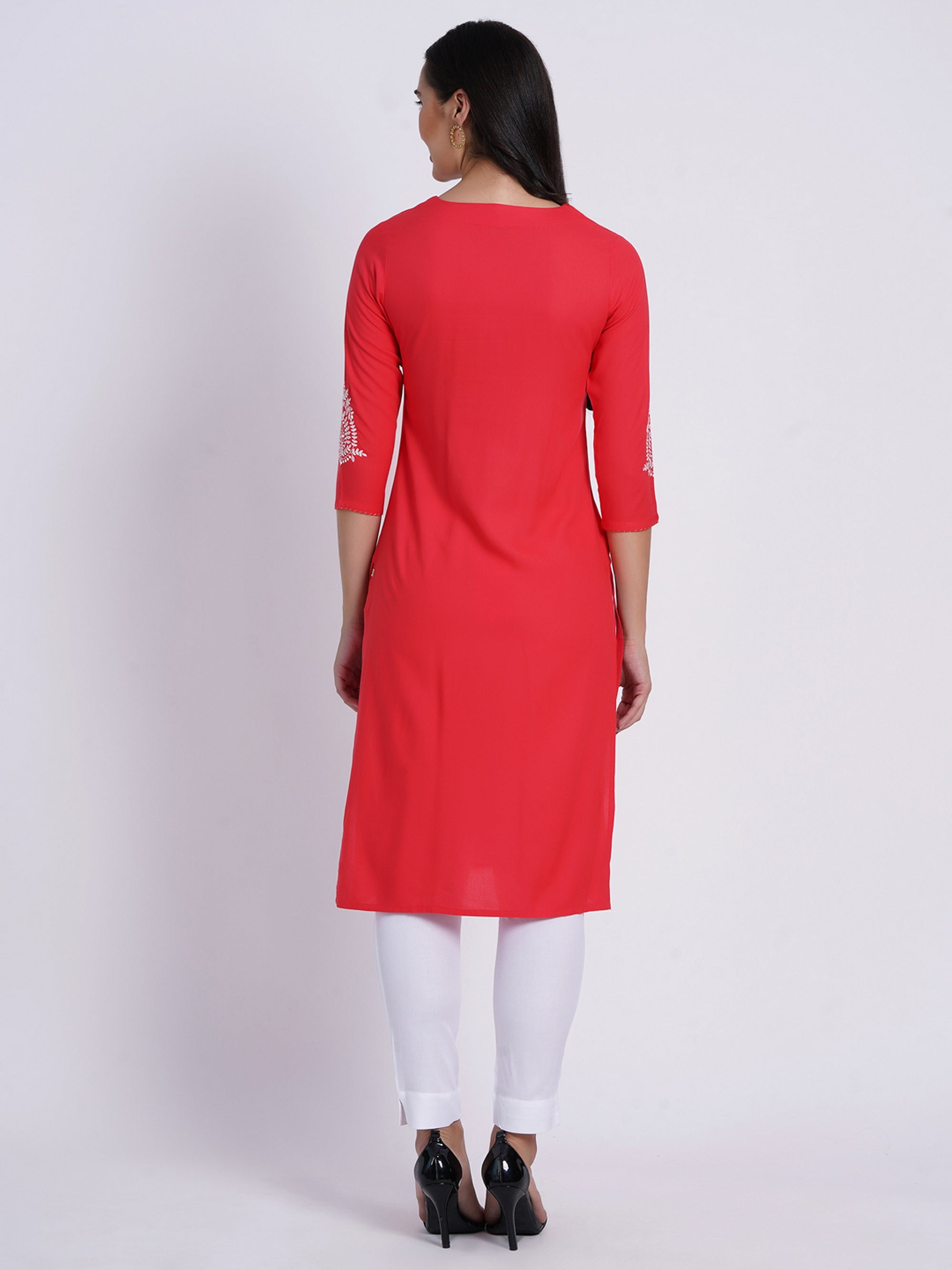 New Coral Long Kurti in Rayon