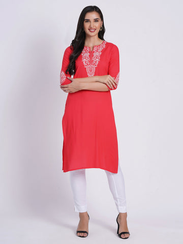 New Coral Long Kurti in Rayon