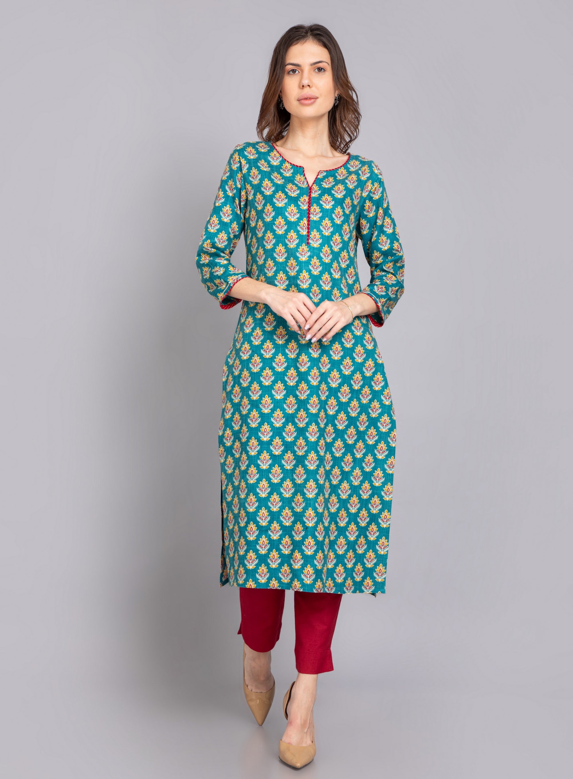 Enamel Blue Long Kurti in Rayon Twill