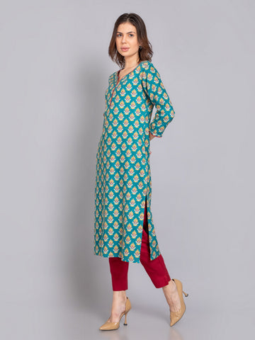 Enamel Blue Long Kurti in Rayon Twill