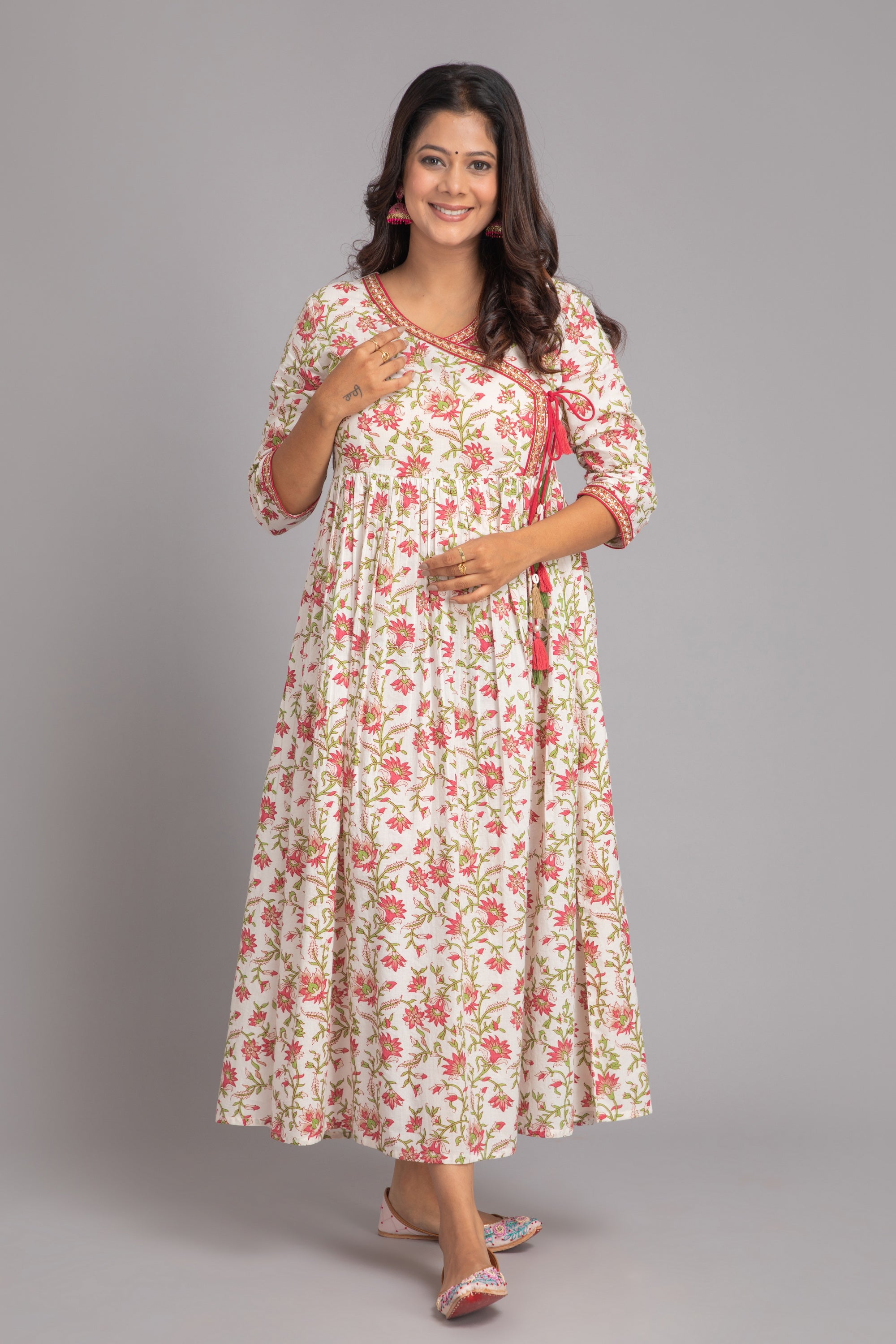Handcrafted Mul Cotton Angrakha kurti with embroidery