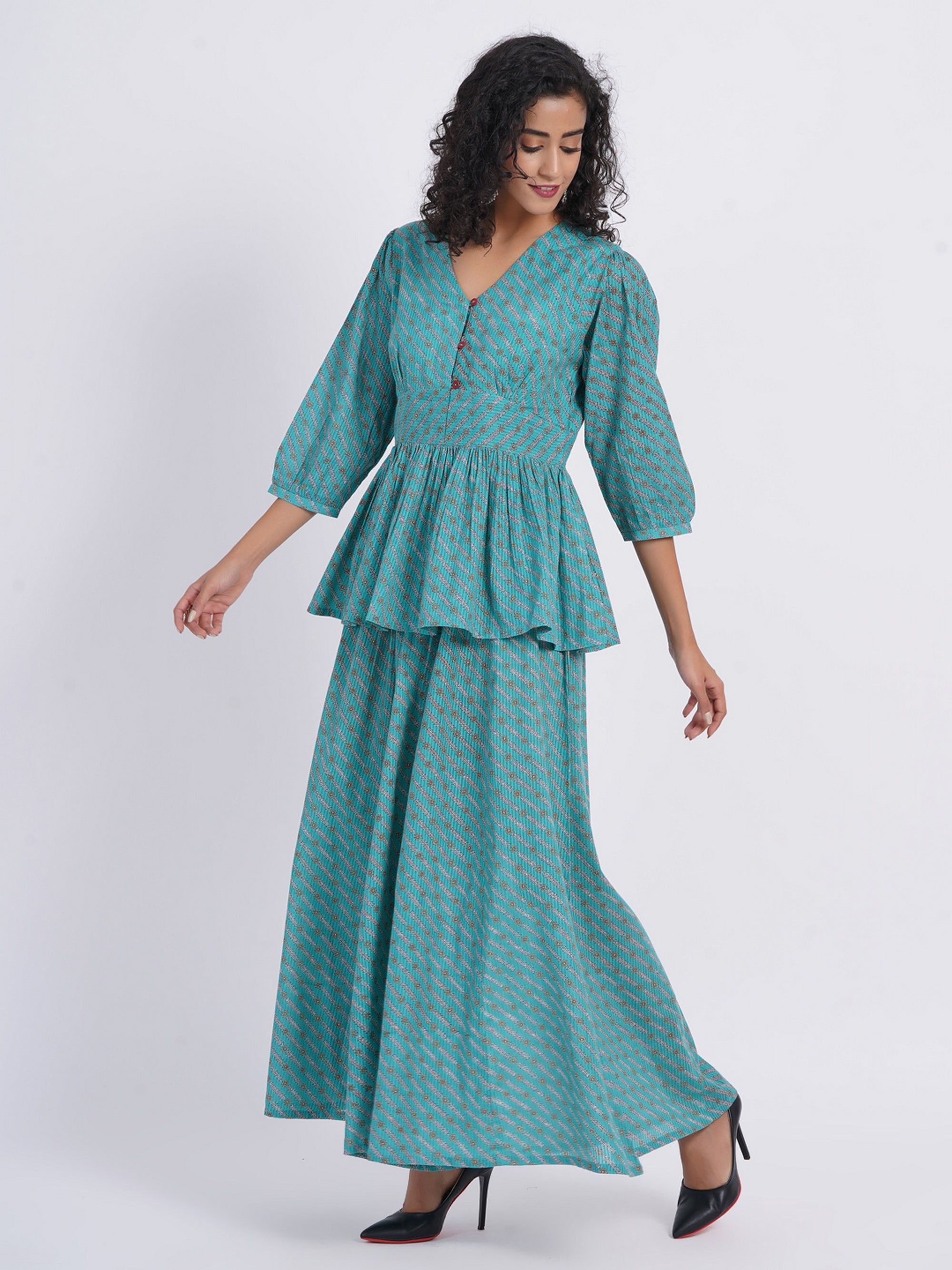 Rama Green Co-ord Set in Cotton Dobby