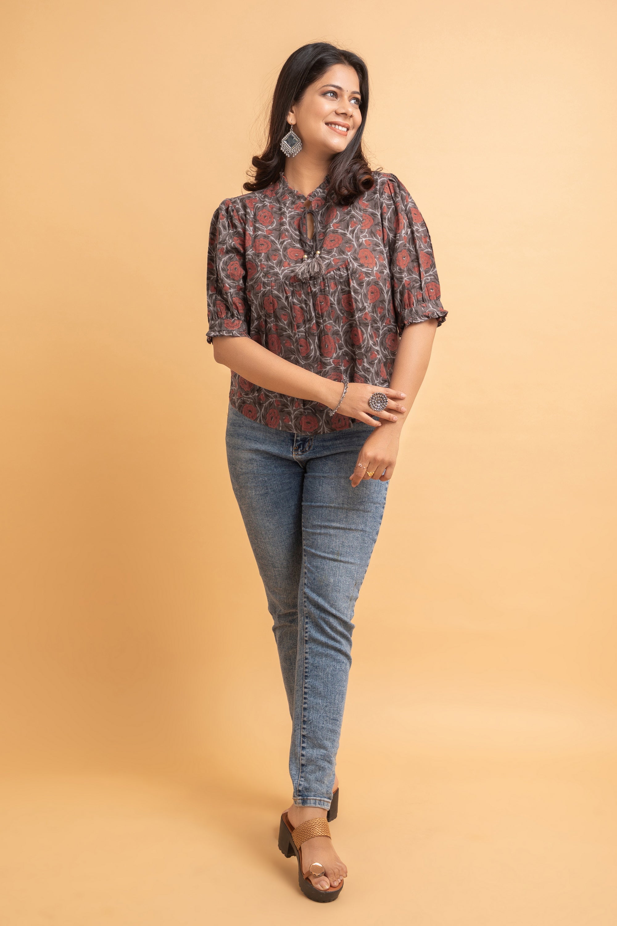 Brown Top in Pure Cotton Ethnic