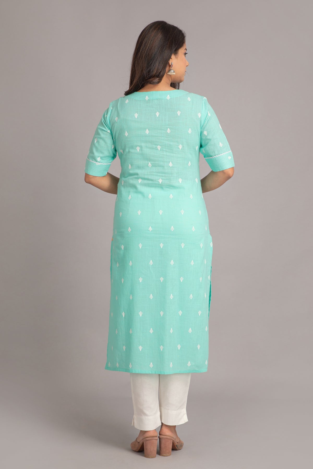 WORK WEAR PRINTED KURTI EMBELLISHED WITH EMBROIDERY & BEAD WORK