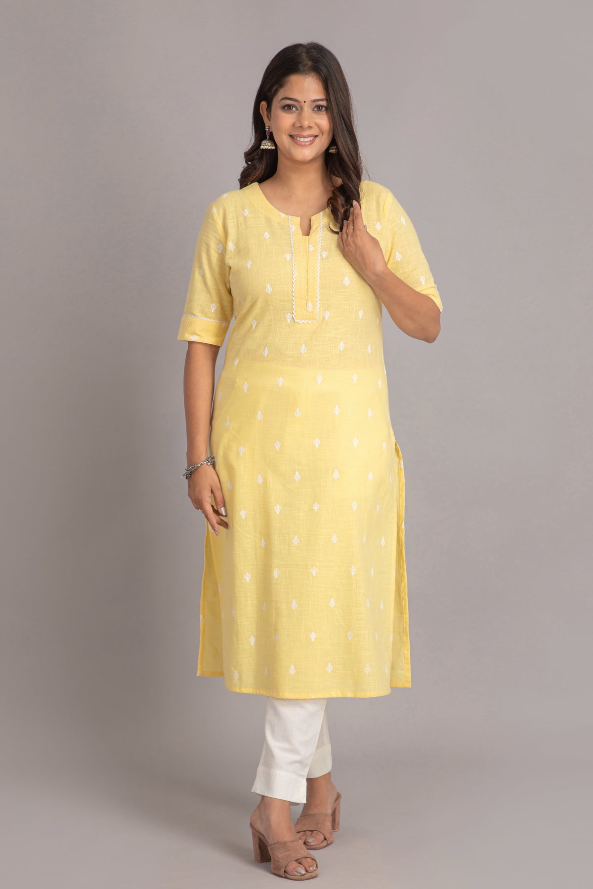 WORK WEAR PRINTED KURTI EMBELLISHED WITH EMBROIDERY & BEAD WORK