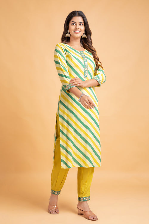 Lehariya Printed Kurta with Lantern Pants