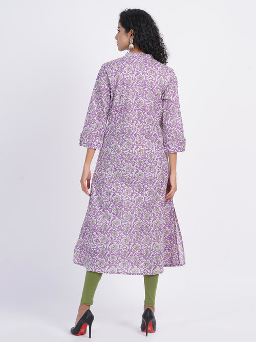 Printed A-Line Day Out Kurti with Button Details