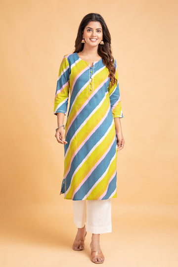 Mosaic Blue Long Kurti in Rayon
