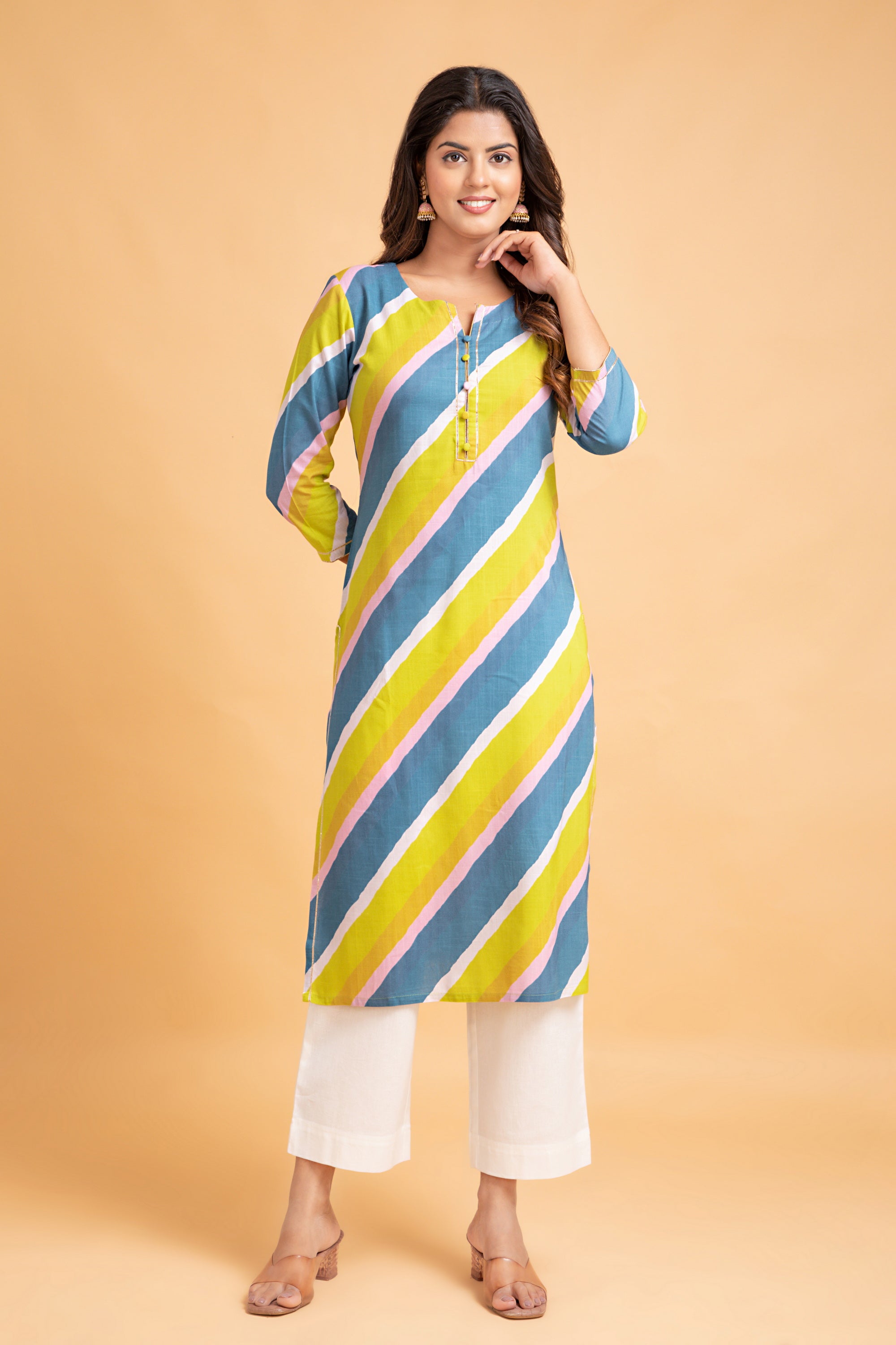Mosaic Blue Long Kurti in Rayon
