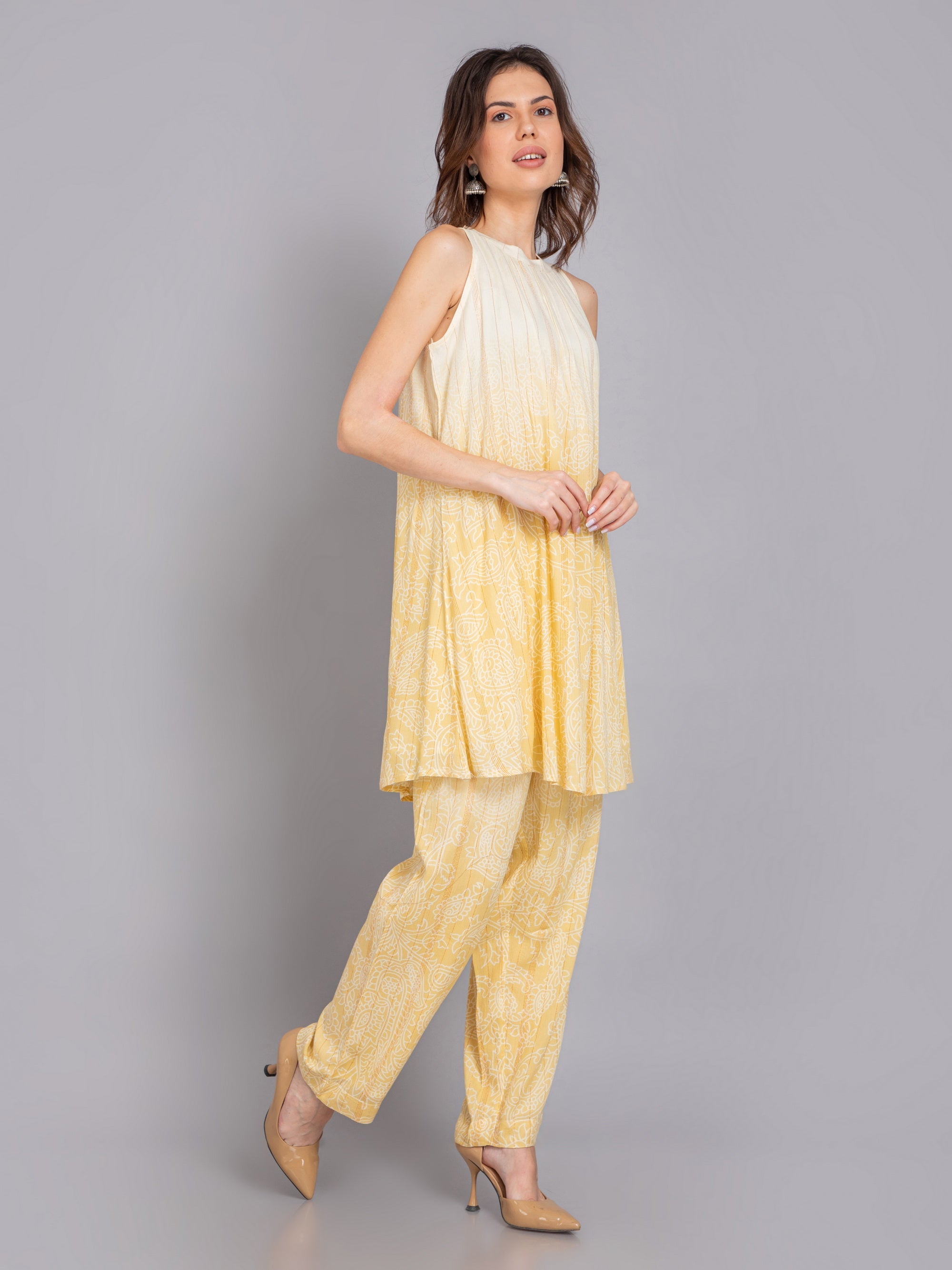 Beige Co-ord Set in Rayon Crepe W/lurex