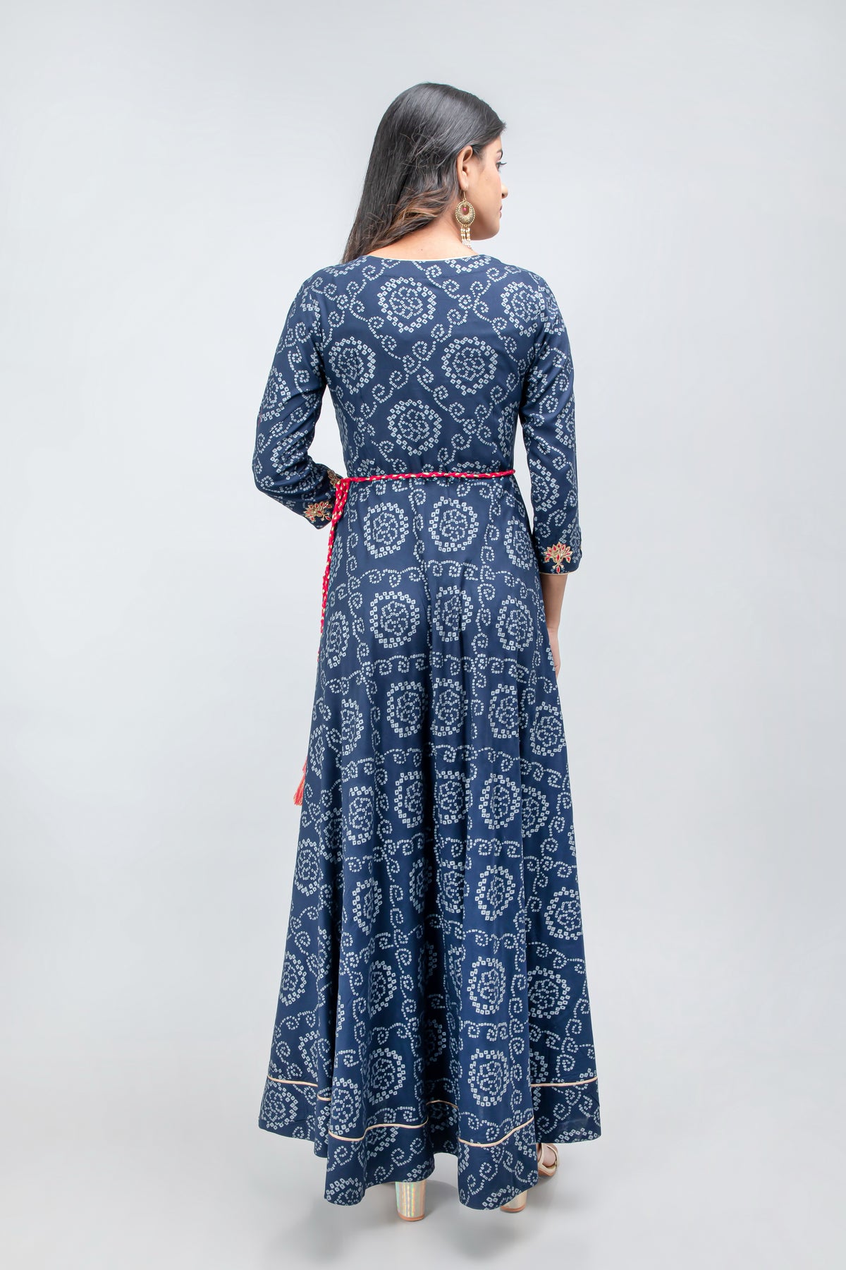 Hand Embellished Bandhej Printed Floor-Length Dress