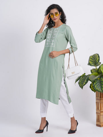 Fair Green Long Kurti in Rayon Twill