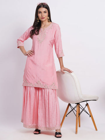 Baby Pink 2 Pcs Kurta Set in Muslin