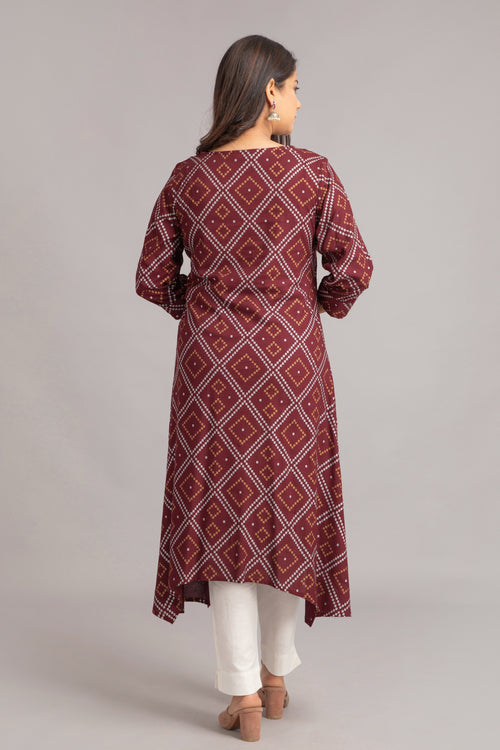 Bandhej Printed A-Line Long Kurti