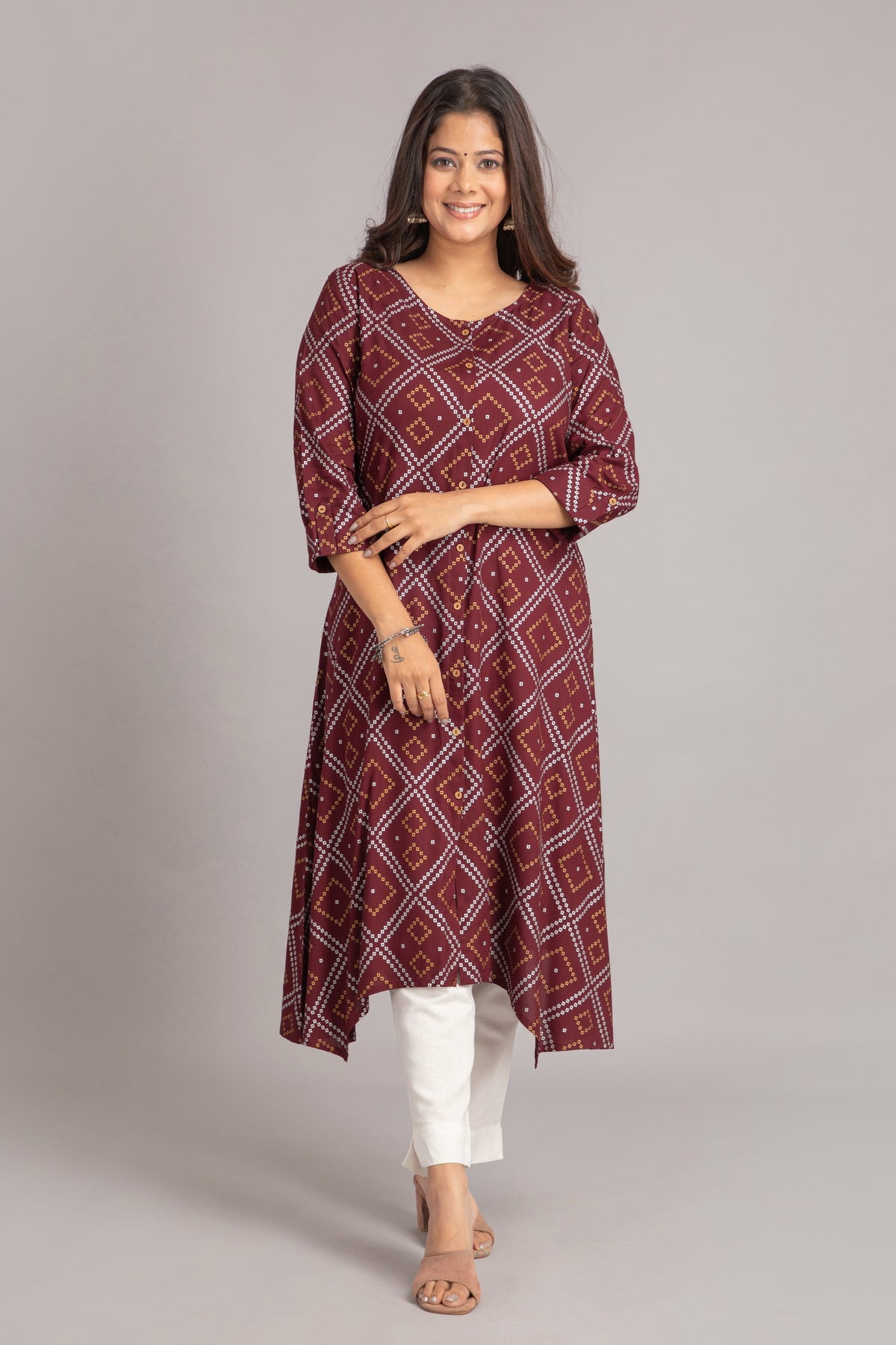 Bandhej Printed A-Line Long Kurti