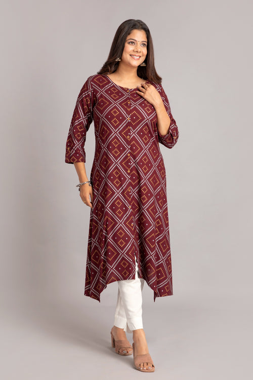 Bandhej Printed A-Line Long Kurti