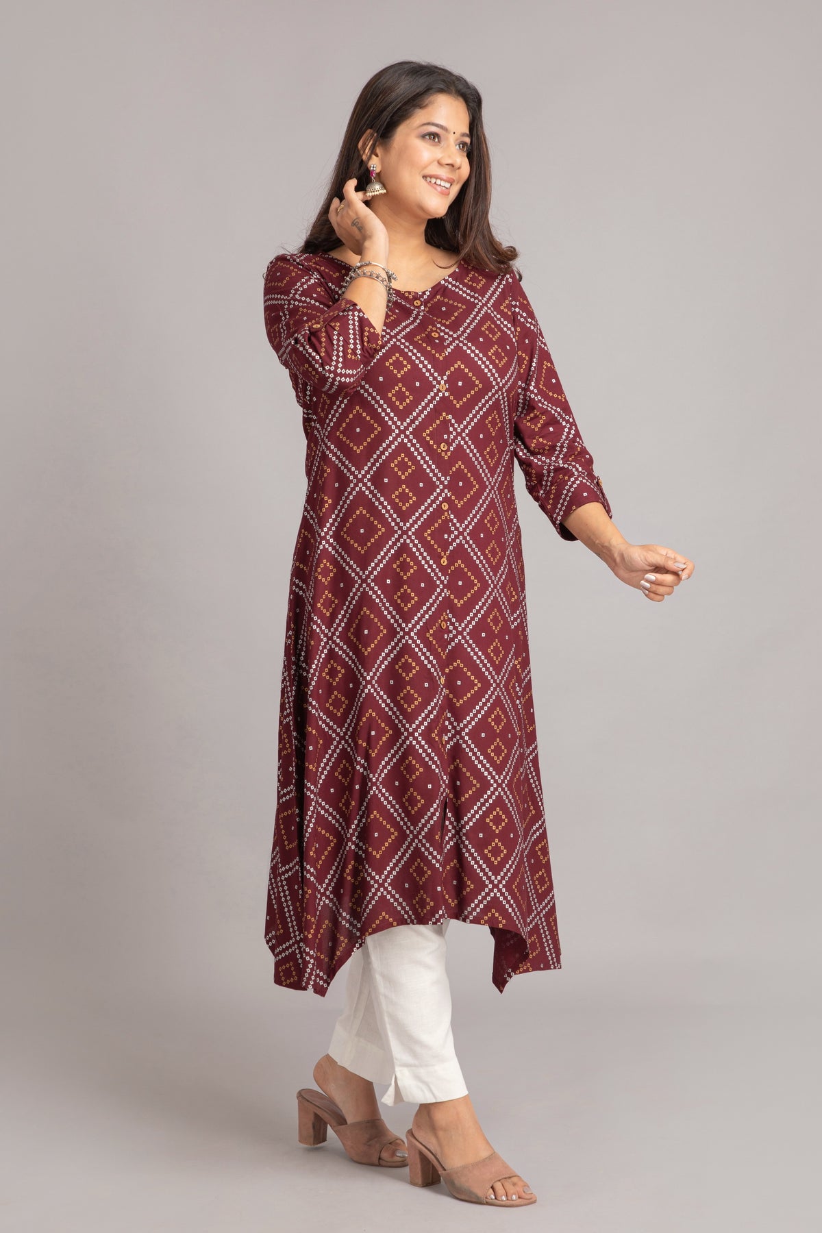 Bandhej Printed A-Line Long Kurti