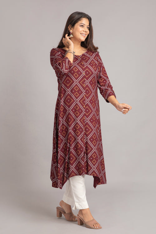 Bandhej Printed A-Line Long Kurti