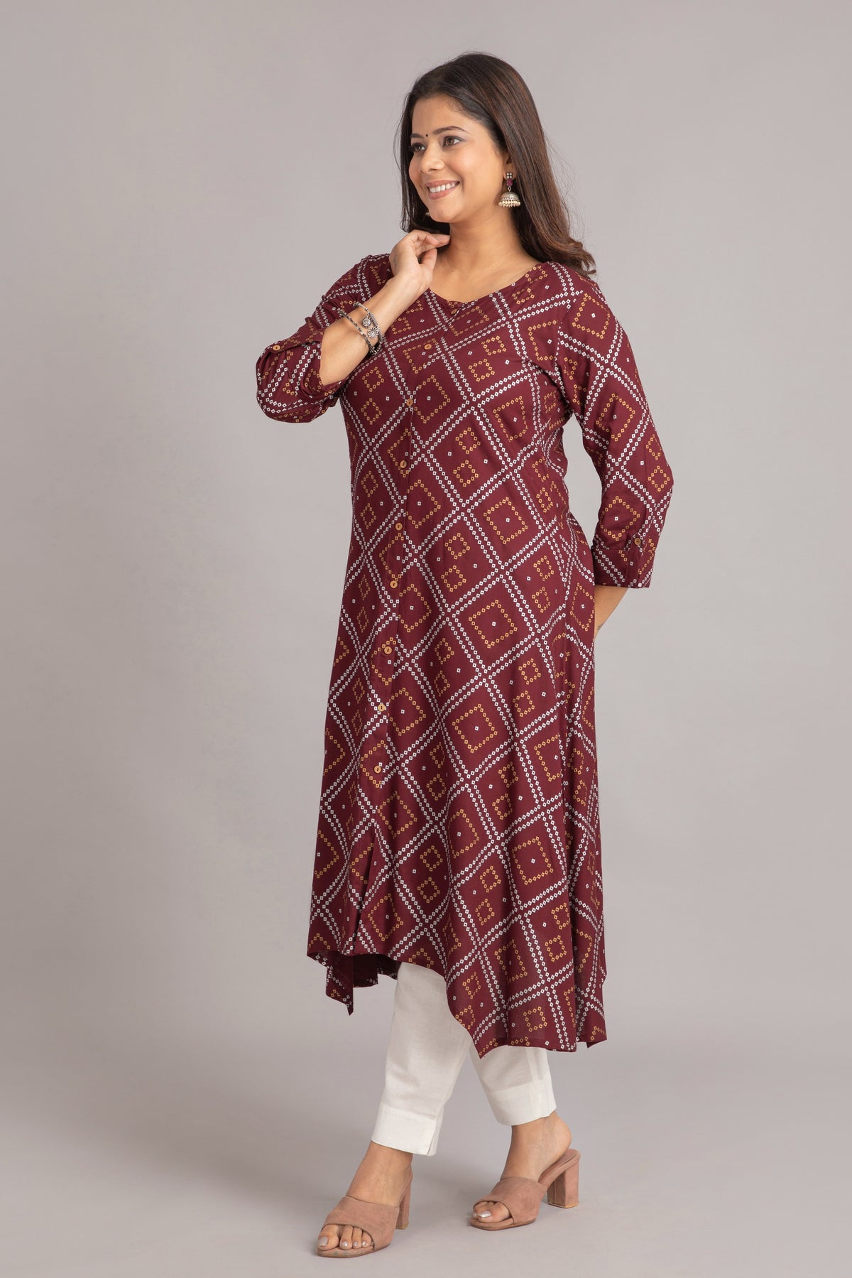 Bandhej Printed A-Line Long Kurti