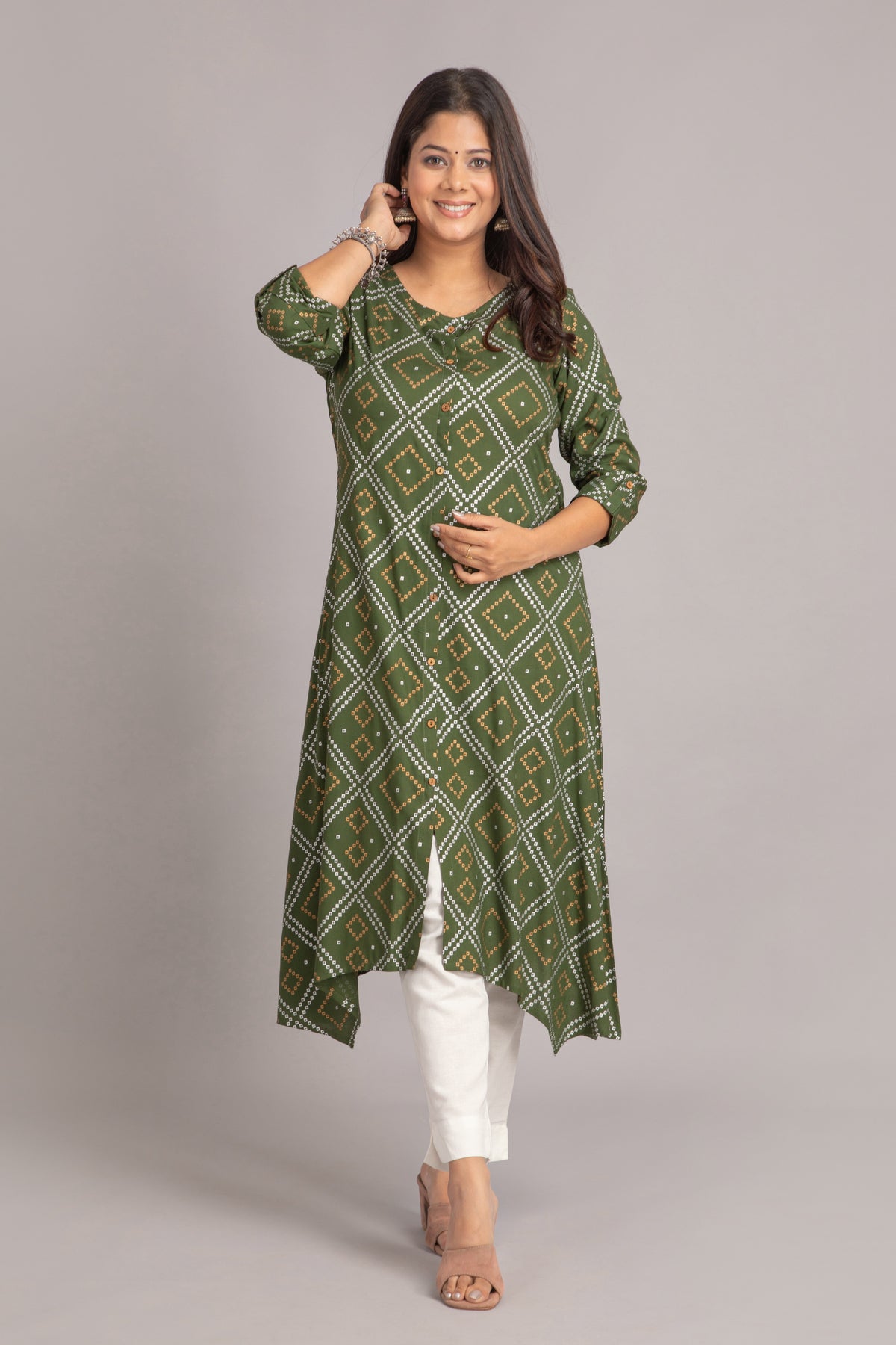 Bandhej Printed A-Line Long Kurti