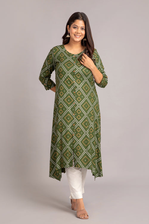 Bandhej Printed A-Line Long Kurti