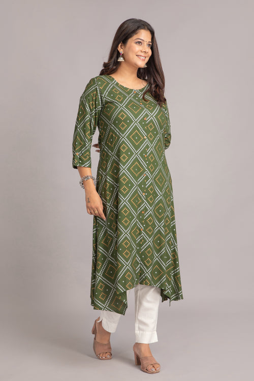 Bandhej Printed A-Line Long Kurti